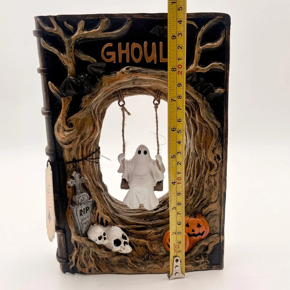 Sweet Street Halloween Ghouls Book Figurine Swinging Ghost Skulls Pumpkins
